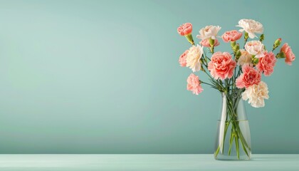 Fototapeta premium Exquisite Carnation Bouquet Perfectly Arranged for Gifting with Diverse Flowers on Color-Coordinated Background