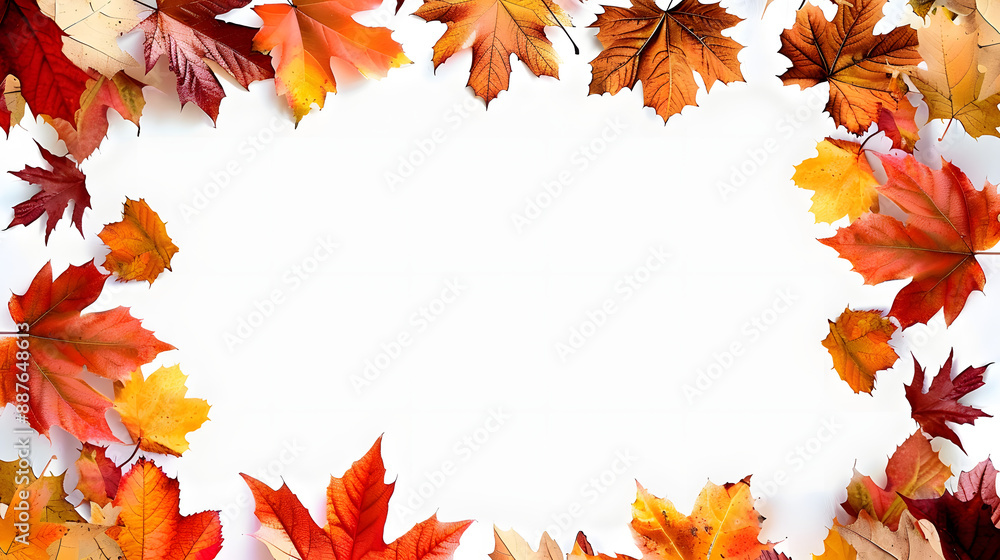 Aufkleber autumn themed frame on white background with space for text or design
