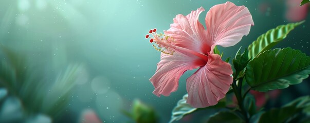 Vibrant Hibiscus Bloom in Full Blossom Against Lush Garden Backdrop
