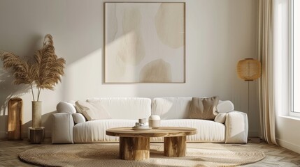 Fototapeta premium Nordic Bohemian Scandinavian Minimalist Abstract Shapes Watercolor in Taupe and Beige for Simple Decoration Interior Poster Frame Design
