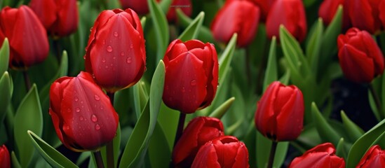 Red Tulips with Dew Drops