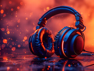 headphones on red background