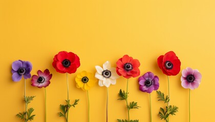 Obraz premium Blooming Splendor - Close-up of Vibrant Anemone Flowers Against Plain Background