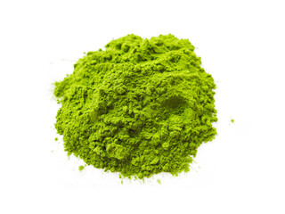 Vibrant Green Matcha Powder on White Background（きれいな緑色の抹茶の粉）