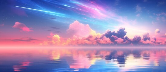 Fototapeta premium Dreamy Pink and Blue Sky with Shooting Stars