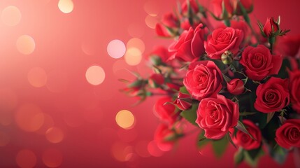 Romance Blooms: Realistic Red Roses Bouquet on Romantic Background for Valentine's Day