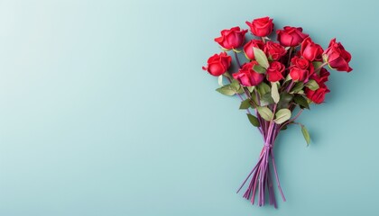 Elegant Red Roses Bouquet on Lavender Background for Romantic Valentine's Day, Detailed Floral Arrangement