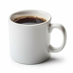 A white ceramic mug filled with hot black coffee, perfect for your morning routine or an afternoon pick-me-up. Simple and classic design.