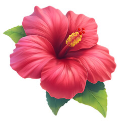 Tropical hibiscus flower, cute 3d style cartoon illustration. isolated design element, clip art. Bright summer sticker