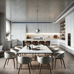 Sleek Modern Kitchen and Dining Area with Minimalist Design.