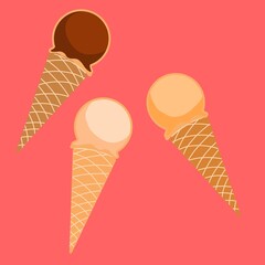  Ice cream cone icon, logo. Summer food illustration Colorful seamless pattern