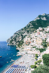 Naklejka premium Beautiful Landscape with Positano town at famous amalfi coast, Italy