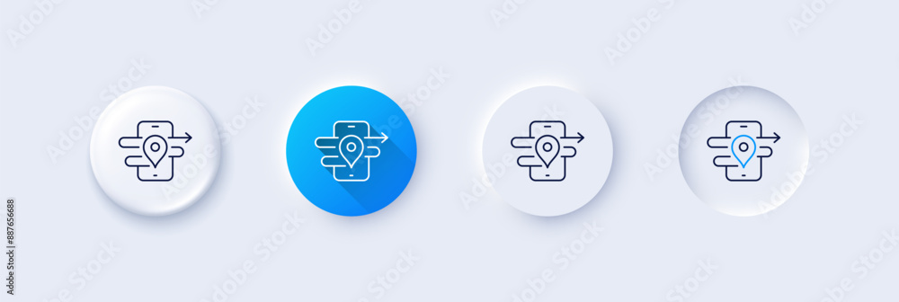 Poster gps line icon. neumorphic, blue gradient, 3d pin buttons. phone navigation map sign. journey road sy