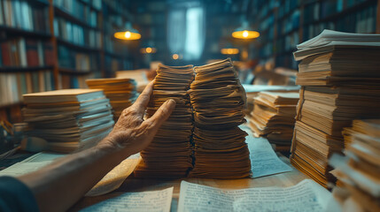 Facing a Mountain of Documents, Experiencing High Work Pressure. Representing Stress, Overwork, and Office Environment Challenges.