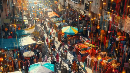 Fototapeta premium Birds-eye view of a vibrant cultural festival