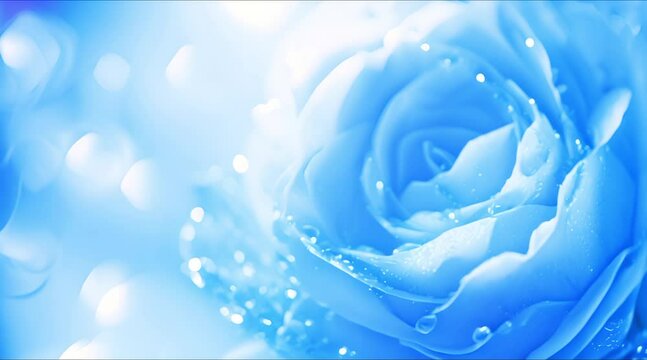 A close-up greeting video card with a delicate blue rose. The atmosphere of love.