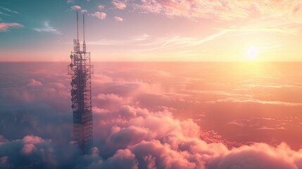 Obraz premium Tower Above the Clouds at Sunset