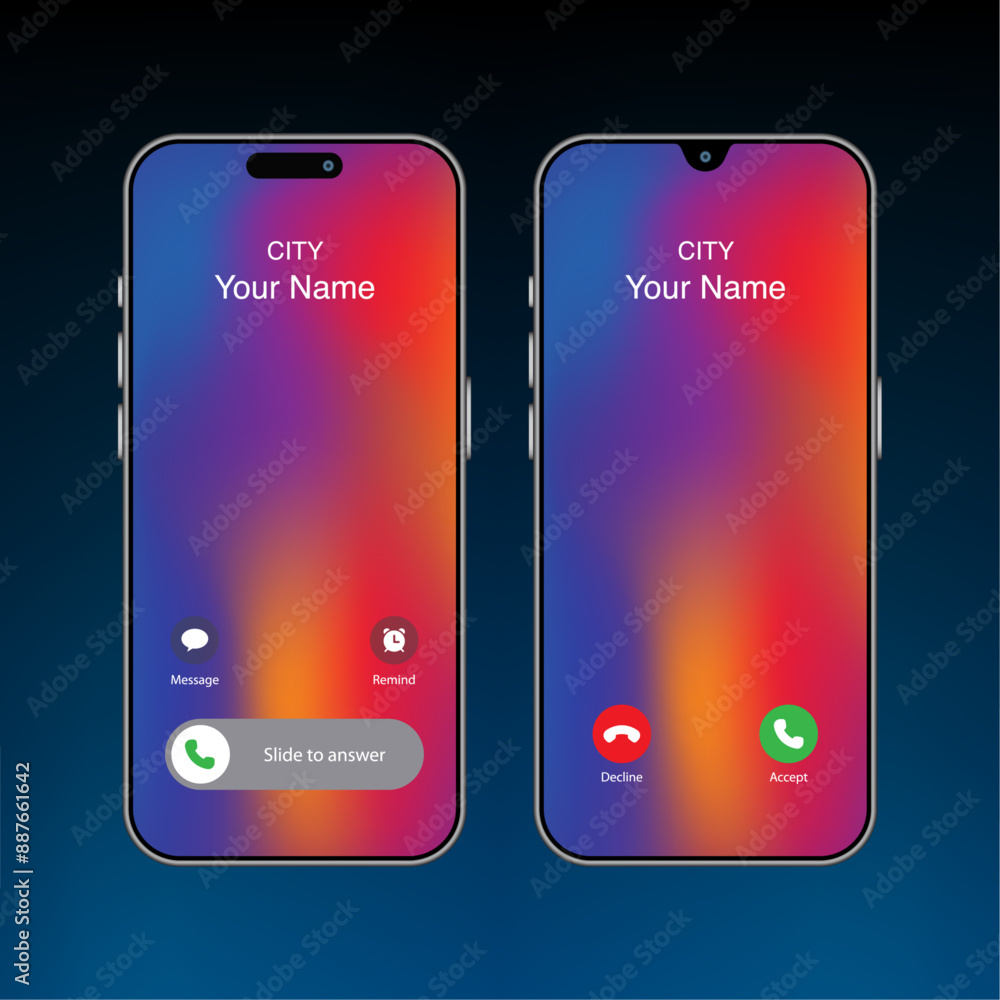 Poster smartphones and smart devices incoming call screen templates: smart mobile phone ui and ux concepts.