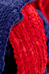 new soft blue threads with traces of other threads in close-up