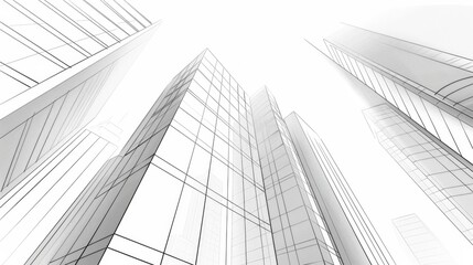Fototapeta premium Sketch of a sci-fi novel's futuristic cityscape, with sleek, towering buildings and advanced technology, rendered in fine, precise lines