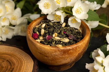 fresh green tea with the aroma and flowers of white jasmine