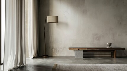 Elegant Home Interior with White Ash Foyer Table, Concrete and Walnut Floor Lamp, and Cashmere Accents