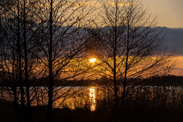 Fototapeta premium beautiful orange sky at sunset in spring