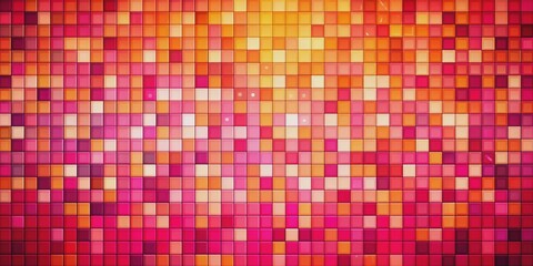 Fototapeta premium Vibrant pink and orange pixel squares form a mesmerizing abstract pattern on a colorful background, creating a modern and trendy wallpaper or design element.