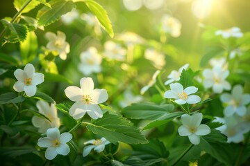 Fototapeta premium Close up of white flowers with sunlight delicate and serene digital illustration