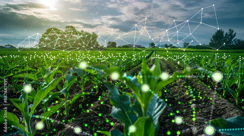 Poster sensor technology: various sensors (soil moisture, nutrient, weather) embedded in fields providing r