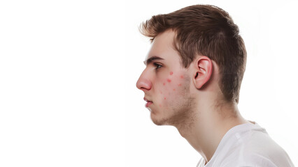 Obraz premium Rosacea & Skin Conditions : Men's Faces, copy space Treatment. Close-up of Couperose, Vascular Stars, Capillaries, Freckles, Back Rashes. Dermatology Insights