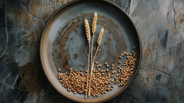 Plate with wheat grains representing food crisis