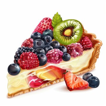 Mmm... Delicious Fruit Tart Slice - Detailed Illustration on White Background