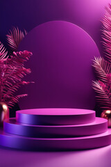  podium mockup background, purple background for presentation of cosmetic 3d render
