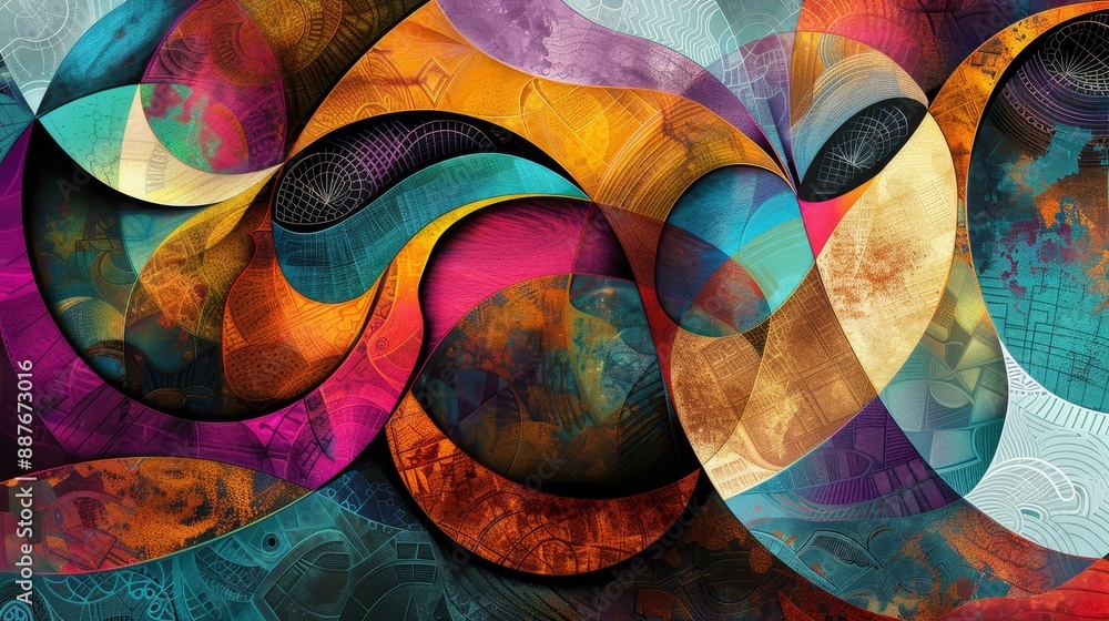 Wall mural Contemporary digital painting with abstract shapes background