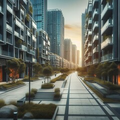 Obraz premium city skyscrapers at sunrise