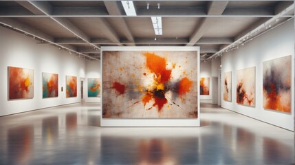 Art gallery high ceiling white walls floor is