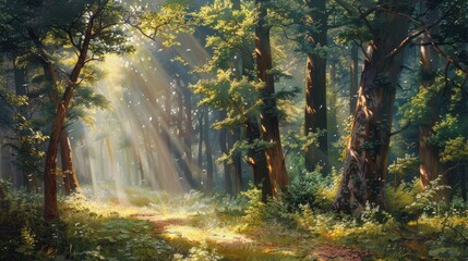 Obraz premium Serene forest with sunlight renewal and rebirth Passover holiday backdrop