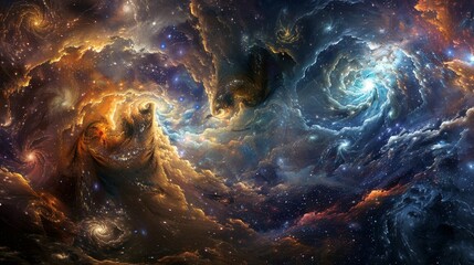Fototapeta premium Swirling cosmic clouds galaxies cosmic Passover relevance wallpaper