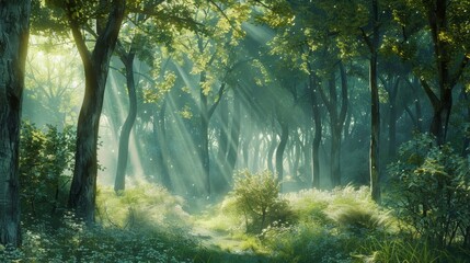 Obraz premium Sunlit forest scene representing renewal and rebirth Passover backdrop