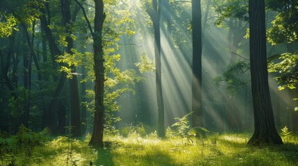 Obraz premium Forest scene with sunlight evoking Passover renewal rebirth background