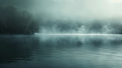 Fototapeta premium Tranquil lake enveloped in fog creating a peaceful Passover backdrop