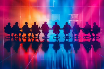 Corporate meeting with colorful lighting dynamic and professional business illustration
