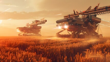 Fototapeta premium Harvesters equipped with Yield Monitoring systems, collecting and analyzing crop yield data during harvesting in a futuristic farm 