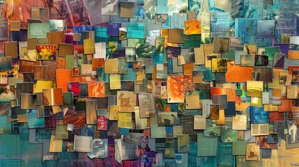 Fragmented book covers forming abstract mosaic in digital wallpaper