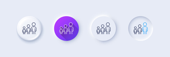 Business hierarchy line icon. Neumorphic, Purple gradient, 3d pin buttons. Teamwork meeting sign. Group people symbol. Line icons. Neumorphic buttons with outline signs. Vector