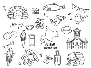 北海道の手描きイラストセット