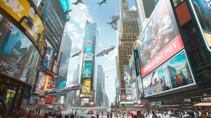 Obraz premium Neon metropolis with book scenes a high-tech backdrop