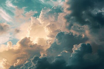 Clear blue sky with puffy white clouds floating peacefully, Dreamy Watercolor Cloudy Sky Backgrounds, Ai generated