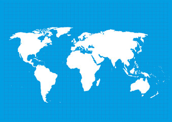 World map and grid on blue background. Vector illustration